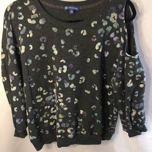 Democracy Grey Printed Cold Shoulder Sweatshirt